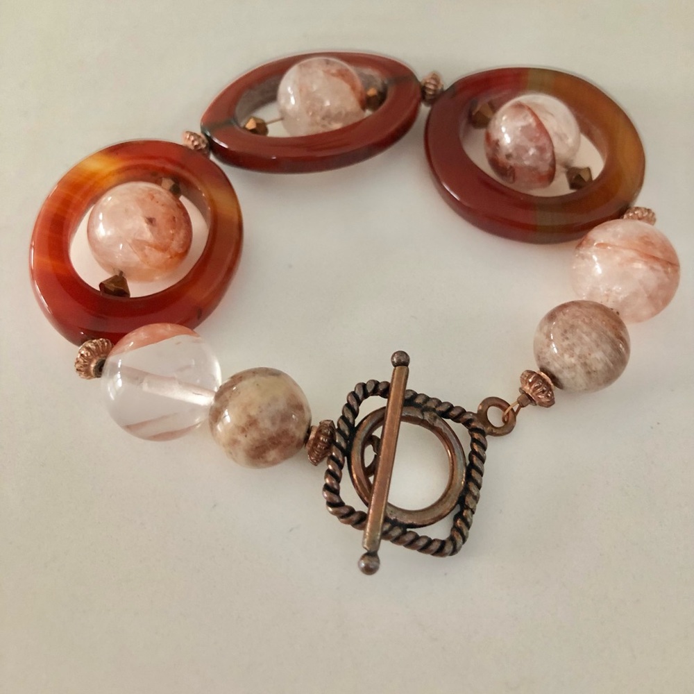 Vintage Rose Quartz and Carnelian Quartz Bracelet